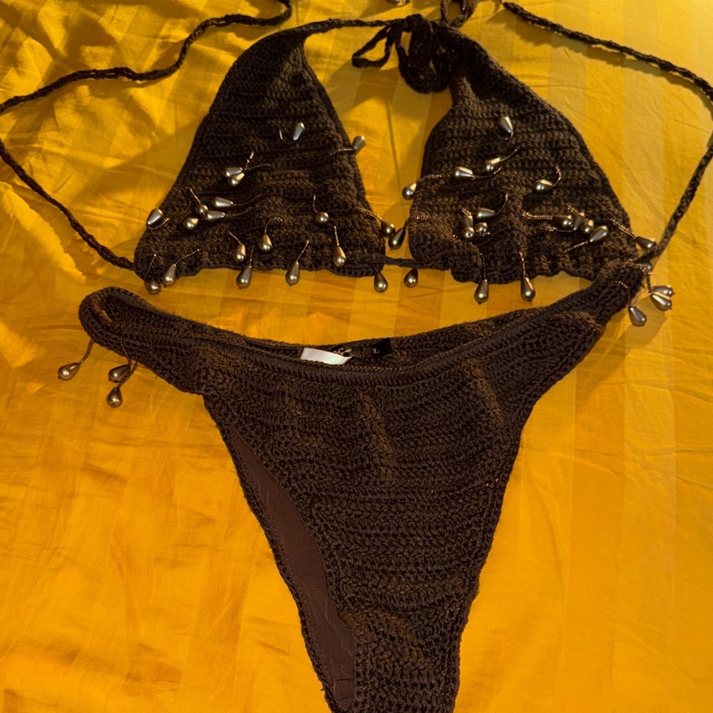 Brown Mars the Label Crochet Bikini Set